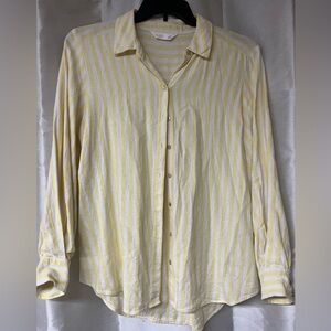 LC Lauren Conrad Women’s Yellow and White Striped Linen Shirt